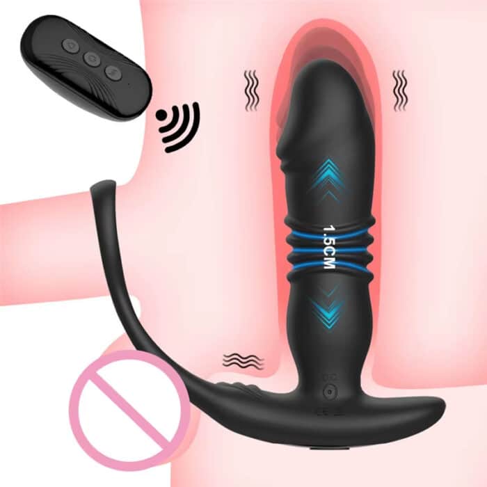 Remote Control Telescopic Butt Plug with Cock Ring – Vibrating Prostate Massager Anal Dildo Toy