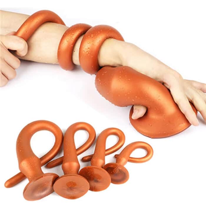 Silicone Gold Snake Tail Butt Plug – Extra Long Anal Plug Masturbation Sex Toy