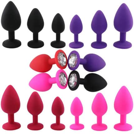 New Arrival S/M/L Pink Black Red Silicone Jeweled Anal Plug
