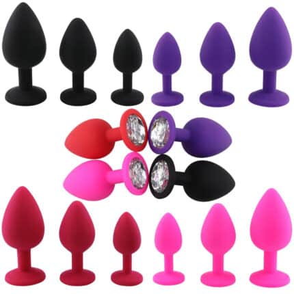 3 Sizes Silicone Anal Plugs Crystal Gem Buttons