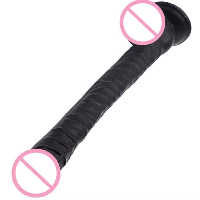 Jumbo Thick Black Dildo Real Feel, Long Shaft, Strong Suction Base