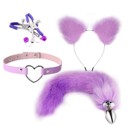 High Quality Nipple Clamp Cosplay Kit with Fox Tail Butt Plug