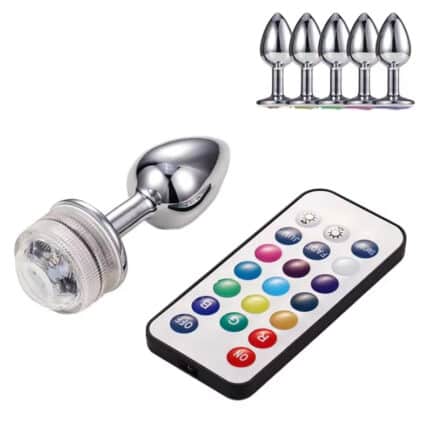 Waterproof Remote Control LED Butt Plug – Stainless Steel Light-Up Anal Beads Vibrating Sex Toy