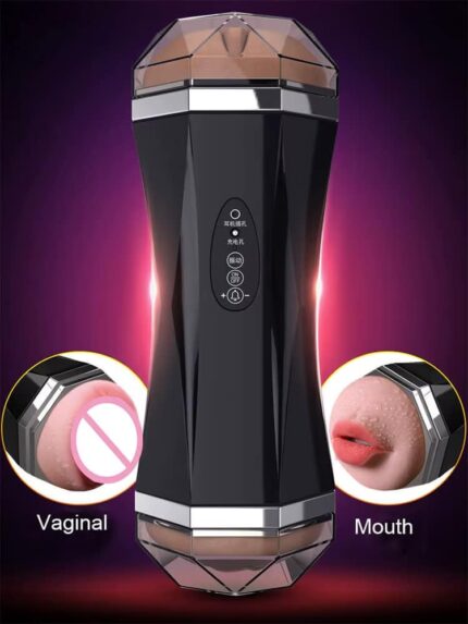 Hands Free Male Masturbator Heating Oral Sex Toy with Suction & Vibration
