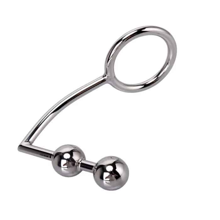 Stainless Steel Penis Ring & Anal Hook – Metal Beads Butt Plug