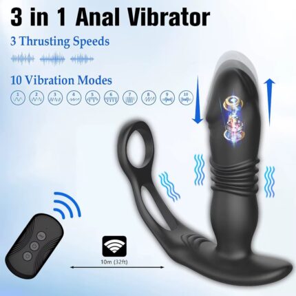 Prostate Massager 3-in-1 Silicone Anal Plug Vibrator for Men & Women