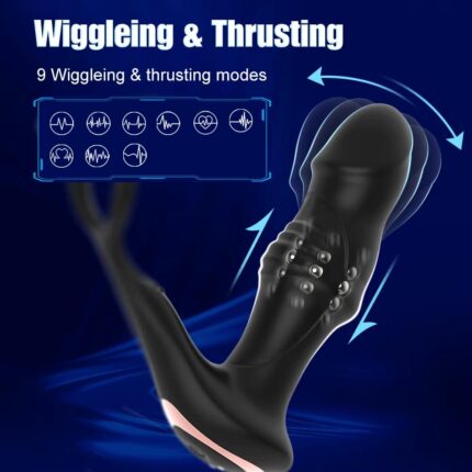 Anal Vibrator with Cock Ring 3-in-1 Wriggling Swinging Prostate Massager