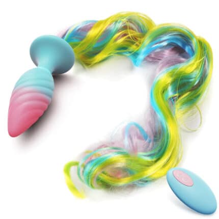 Remote Control Rainbow Pony Tail Vibrating Anal Butt Plug