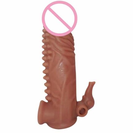 Realistic Penis Sleeve Brown Silicone Dildo Cover & Lengthening Extender