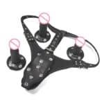 Leather Belt Strap-On Realistic Vibrator Silicone Dildo