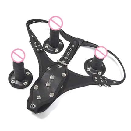 Leather Belt Strap-On Realistic Vibrator Silicone Dildo