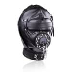 Adjustable BDSM Bondage Hood with Open Mouth Gag Fetish Restraint Mask Fully Enclosed Leather Headgear