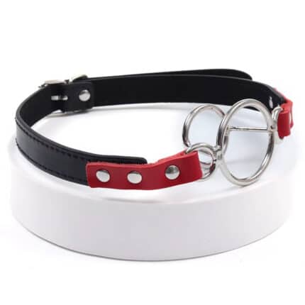 Metal O-Ring Mouth Gag Harness – Adjustable BDSM Bondage Restraint with Dual Rings for Couples Roleplay & Fetish Play