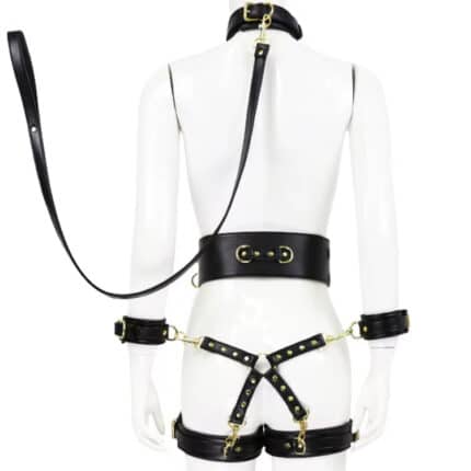 5-Piece BDSM Bondage Set Fetish Leather Restraint Kit with Cross Connector for Adult Sex Game Play