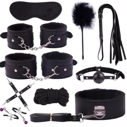 Perfect 10Pcs BDSM Bondage Set – Fetish Slave Game Kit with Eye Mask, Handcuffs, Restraints & Pain Tools for Couples