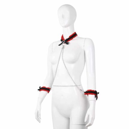 Romantic Bow Heart Choker with Handcuffs Sexy Bell Collar Bondage Accessory