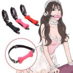 Silicone Leather Dog Bone Gag – Adjustable BDSM Mouth Bite Ball for Roleplay & Fetish Bondage Restraints