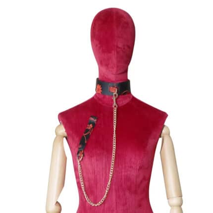 BDSM Collar Leash Chain Bondage Set for Women Leather Neck Collar with Chinese Texture Adult Sex Toy