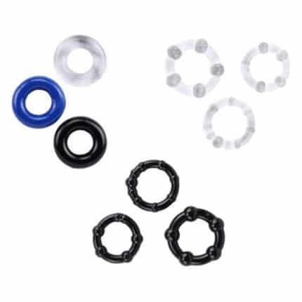Men’s Cock Ring Set 3 Pack Adjustable Silicone Penis Rings Rubber Stretch Erection Enhancer Sex Toys for Men