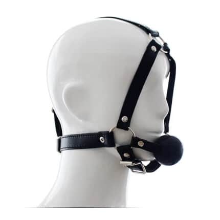 High Quality Leather Black Bondage Hood – Adjustable Head Harness with Mouth Ball Gag for Restraint and Roleplay Cosplay
