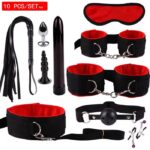 BDSM Bondage Set Mouth Gag Handcuffs, Vibrator, Anal Plug & Restraints for Couples Roleplay