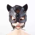 Premium Leather Cat Mask – Open Mouth O-Ring Gag with Adjustable Straps for BDSM Cosplay & Roleplay Bondage Gear