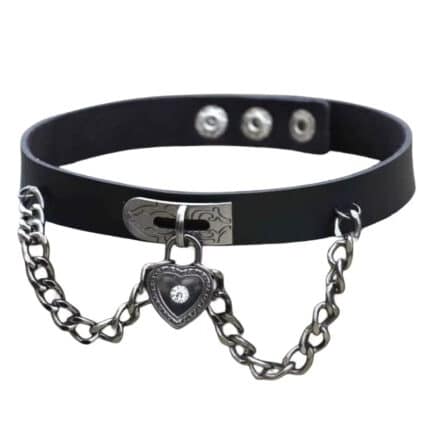 Wholesale Punk Metal Chain Choker PU Leather Collar with Peach Heart Love Lock Pendant Gothic Necklace