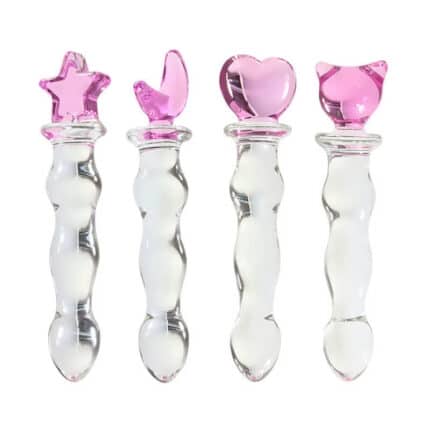 Crystal Happy Realistic Dildo – Pink Multi-Style Glass Anal Plug