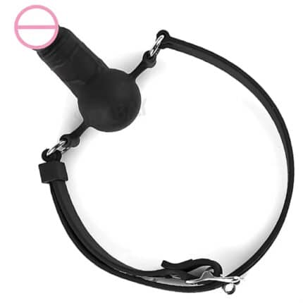 Silicone Mouth Ball Gag – Adjustable Head Strap Bondage Gear with Dildo Attachment for Couples Roleplay