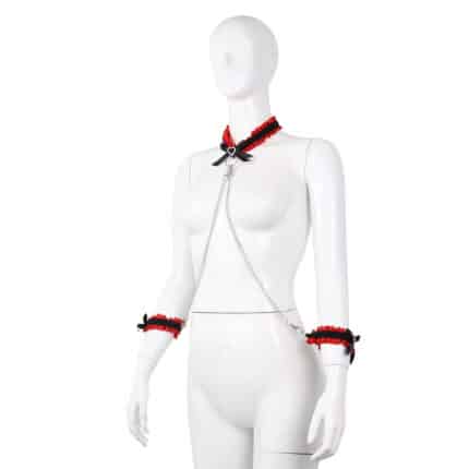 BDSM Heart Bow Collar with Bell & Handcuffs