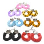 Leather Stainless Steel Furry Bondage Handcuffs