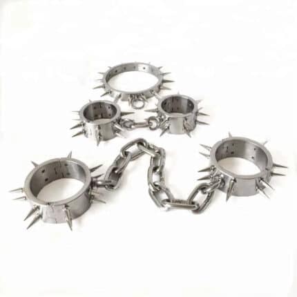 Spiked Stainless Steel Bondage Collar Handcuffs Set
