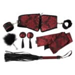 Scarlet Brocade Corset and Cuff Restraint Kit