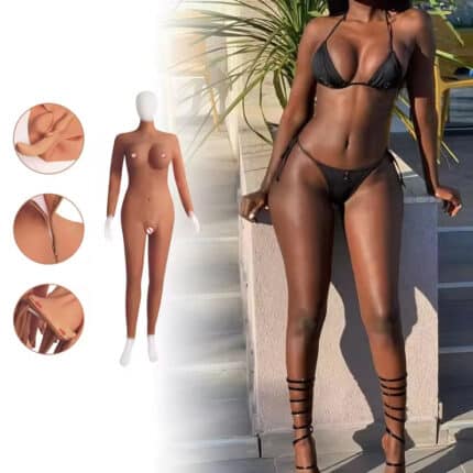 2025 Thigh-Length Silicone Bodysuit C-G Cup | Realistic Bikini Breast Form for Transgender & Crossdressers