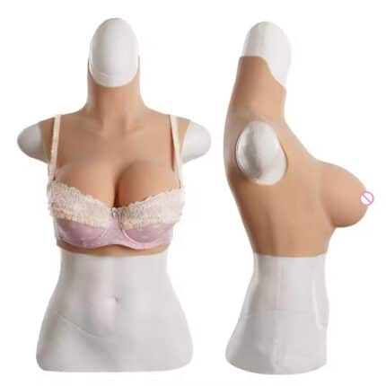 Male to Female Sexy Breast Form Silicone Boobs High Collar Fake Tits With Clavicle Cosplay